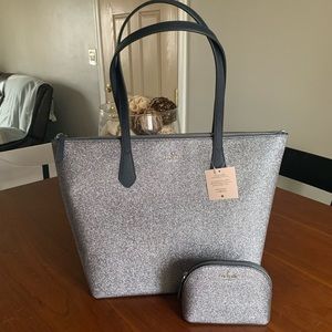 Kate Spade ♠️ Large Blue Tote & Cosmetic Dome